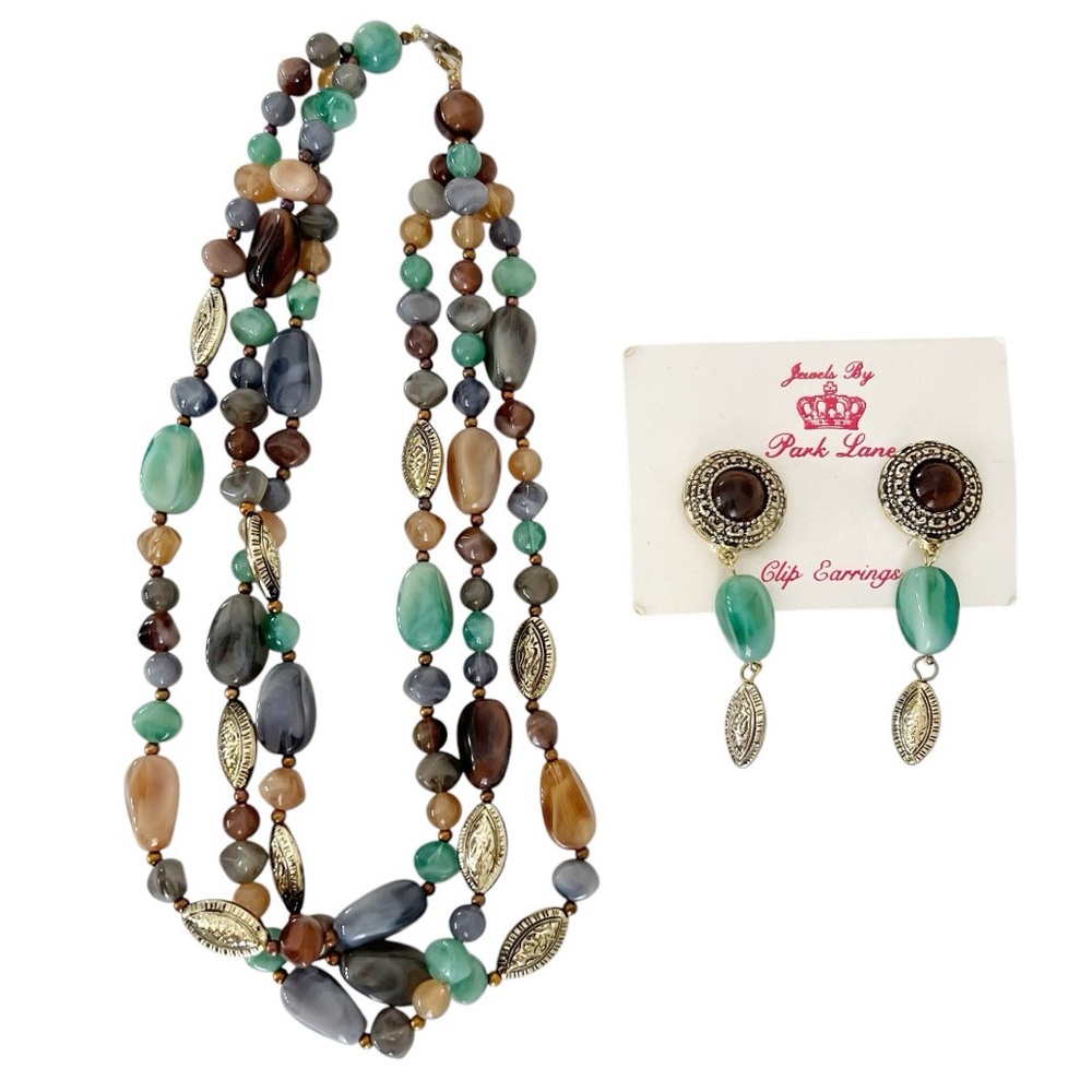 Park Lane Vintage Beaded Multi Strand Necklace and Clip Earrings Set